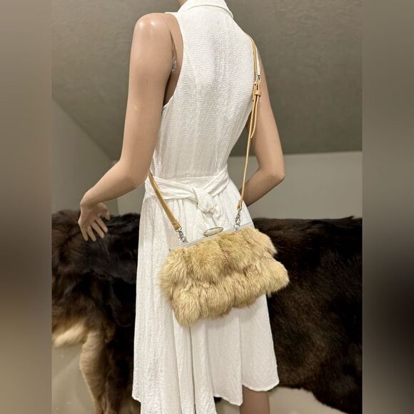 Natural Genuine Fox Fur Handmade Push Lock Clutch/Shoulder Bag/Crossbody - Picture 9 of 16
